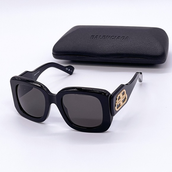 NEW BALENCIAGA WOMEN OVERSIZED BLACK SUNGLASSES BB0069S - Picture 2 of 12